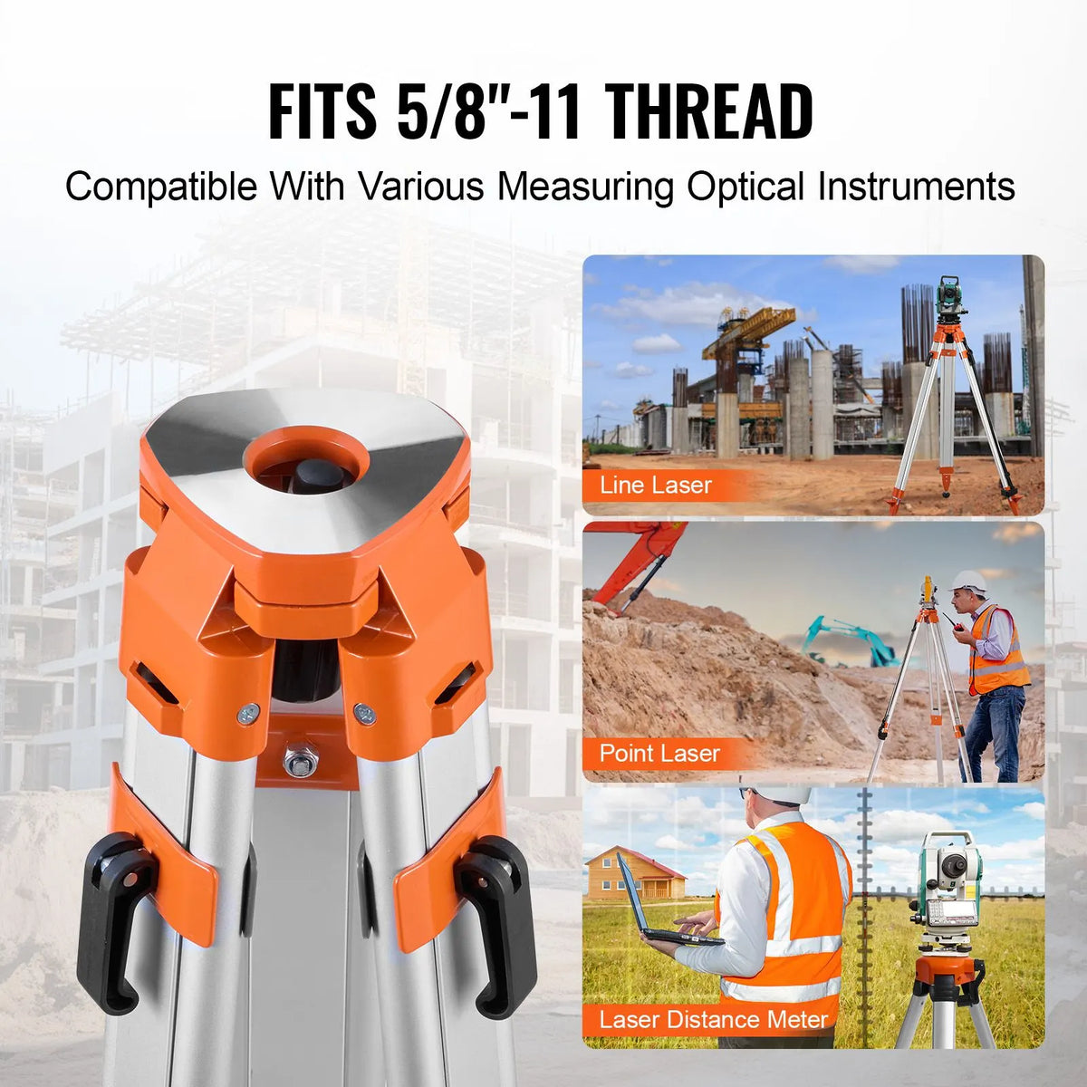 Laser Level Tripod Stand 5/8"-11 Thread 16.53-65.55 in Height Adjustment - Image 6