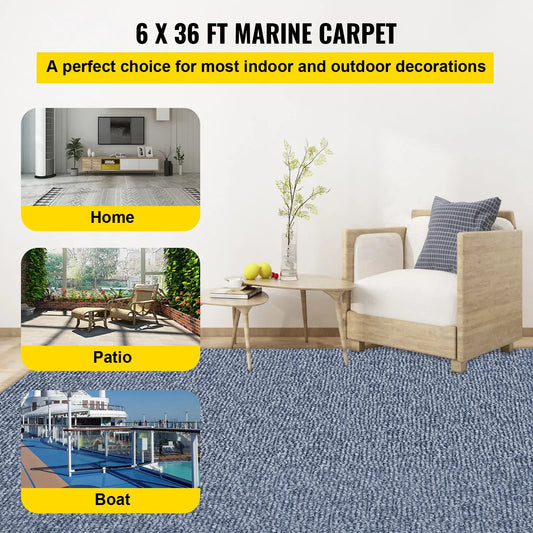 Gray Marine Carpet 6 ft x 36 ft, Boat Carpet Rugs, Indoor Outdoor Rugs for Patio Deck Anti-Slide TPR Water-Proof Back Outdoor Marine Carpeting Outdoor Carpet - Image 2