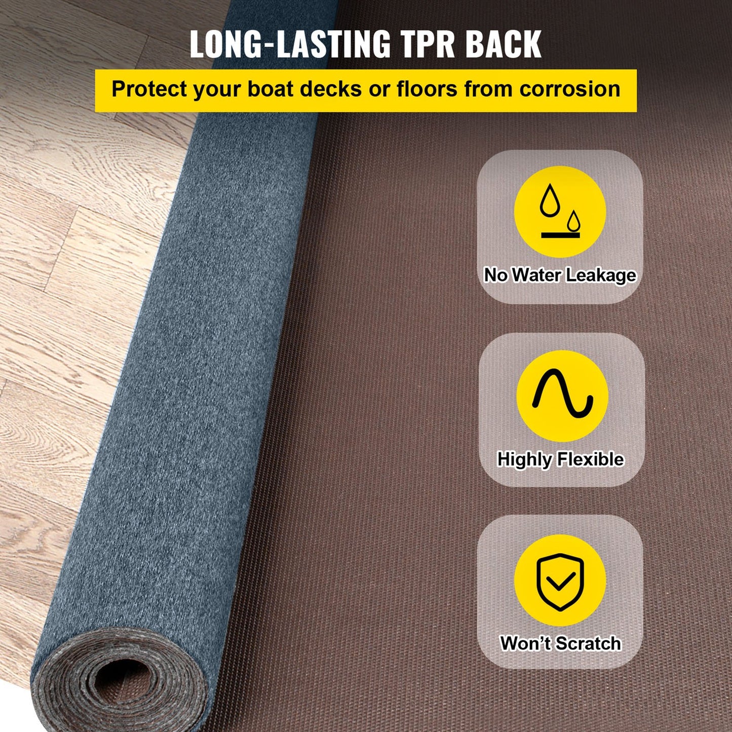 Gray Marine Carpet 6 ft x 36 ft, Boat Carpet Rugs, Indoor Outdoor Rugs for Patio Deck Anti-Slide TPR Water-Proof Back Outdoor Marine Carpeting Outdoor Carpet - Image 4