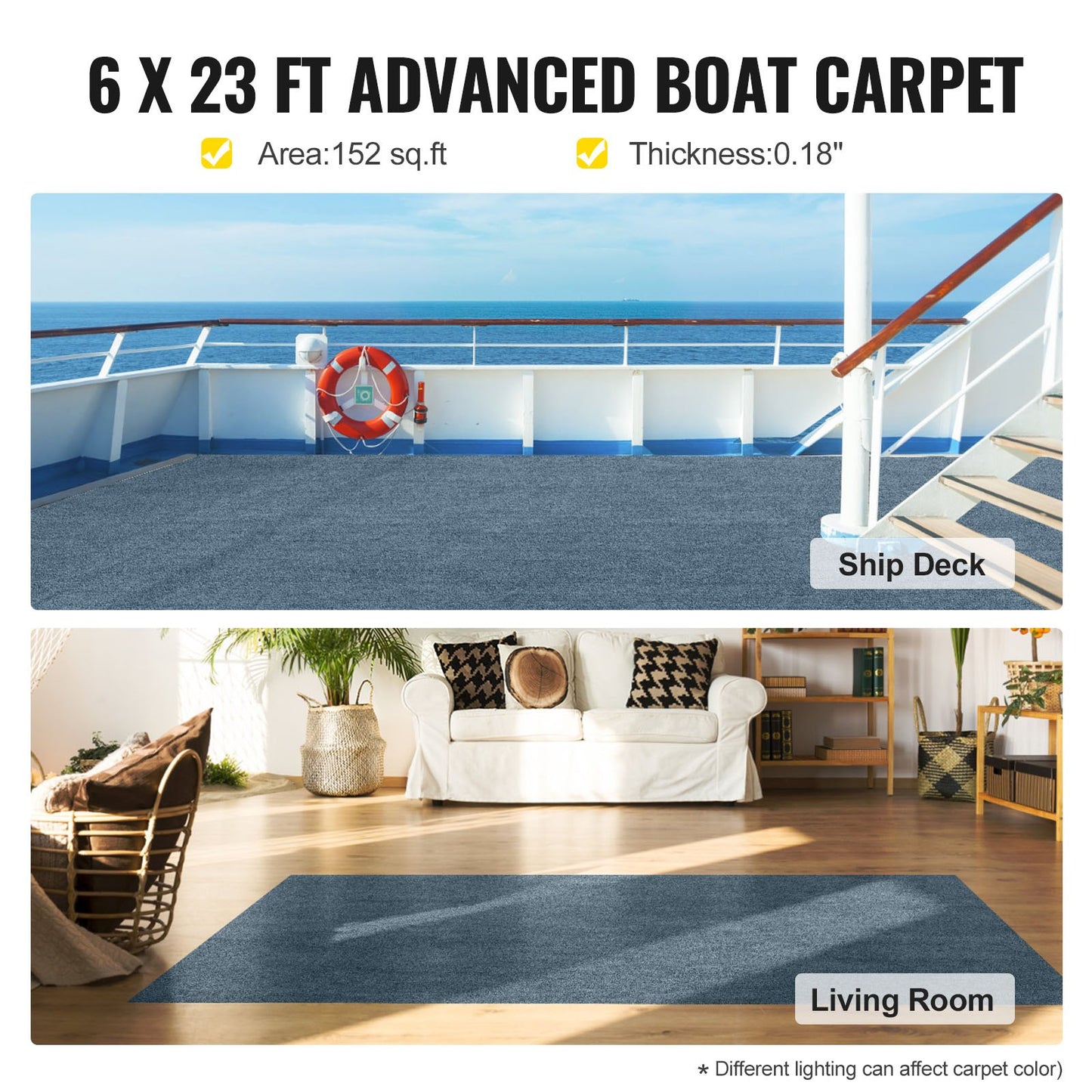 Gray Marine Carpet 6 ft x 23 ft Boat Carpet Rugs Indoor Outdoor Rugs for Patio Deck Anti-Slide TPR Water-Proof Back Cut Outdoor Marine Carpeting Easy Clean Outdoor Carpet Roll - Image 2