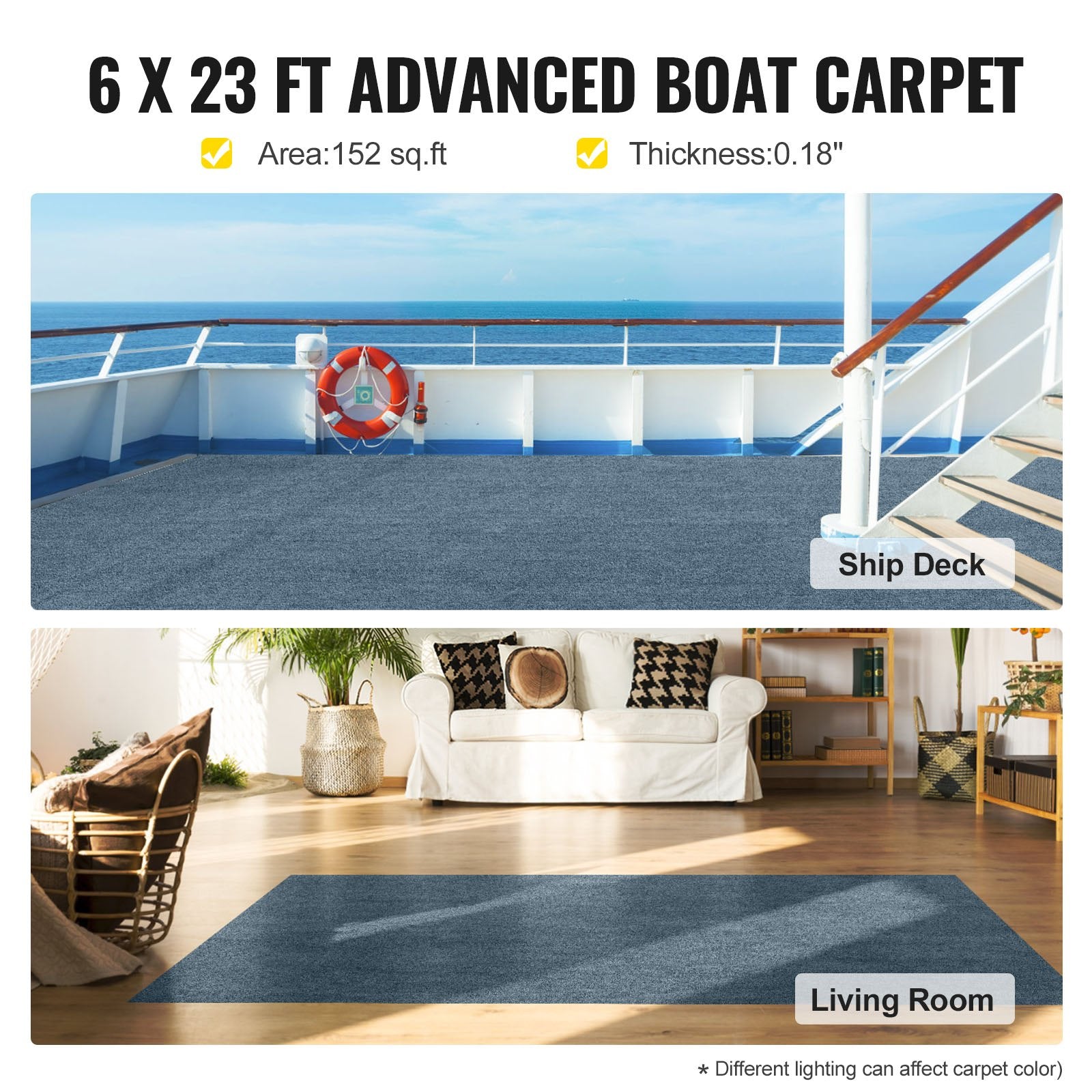 Gray Marine Carpet 6 ft x 23 ft Boat Carpet Rugs Indoor Outdoor Rugs for Patio Deck Anti-Slide TPR Water-Proof Back Cut Outdoor Marine Carpeting Easy Clean Outdoor Carpet Roll - Image 2