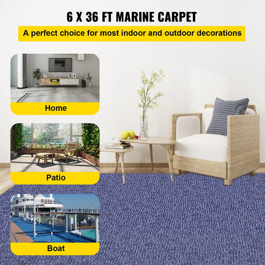 Deep Blue Marine Carpet 6 ft x 36 ft Marine Carpeting Marine Grade Carpet for Boats with Waterproof Back Outdoor Rug for Patio Porch Deck Garage Outdoor Area Rug Runner Non-Slide Porch Rug - Image 2