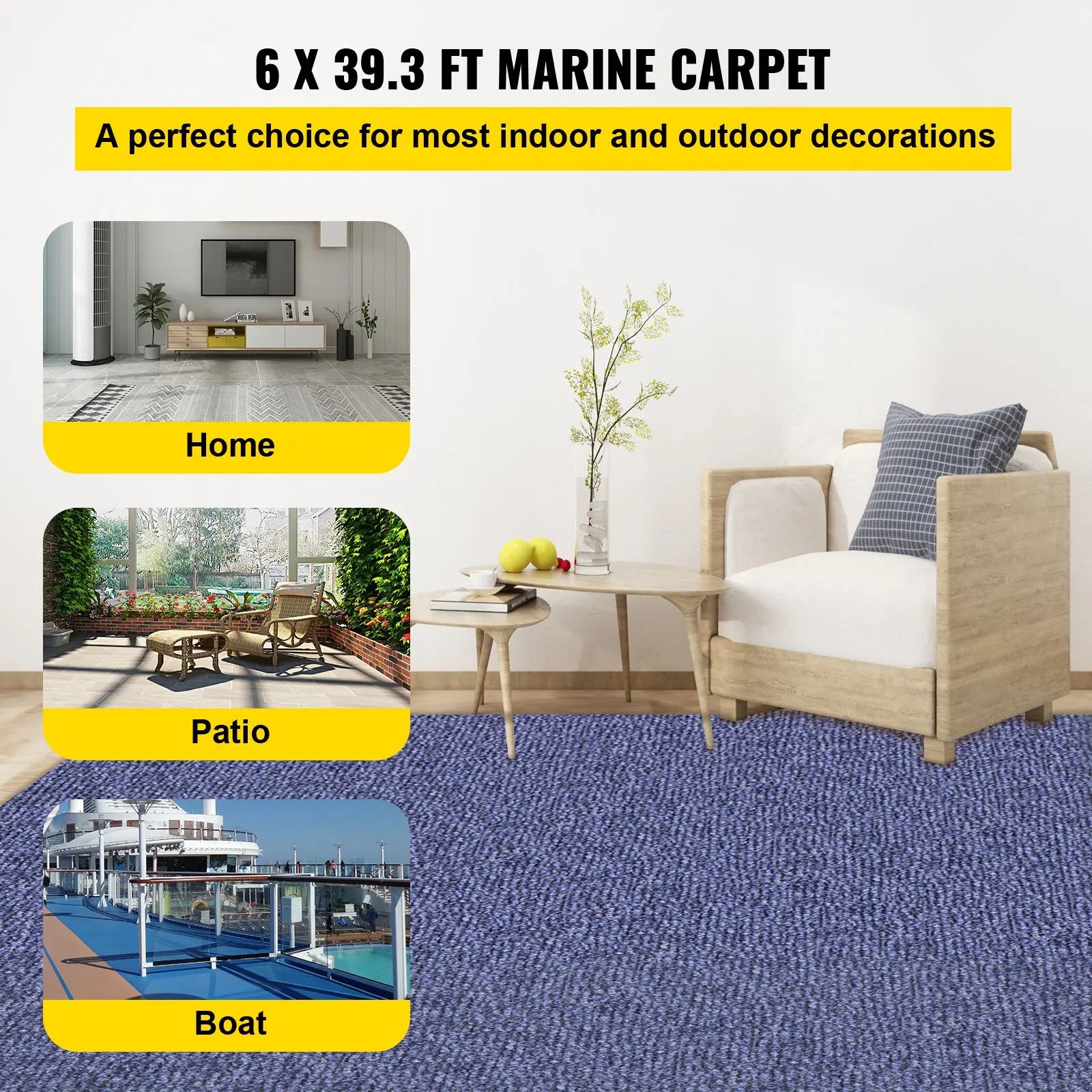 Deep Blue Marine Carpet 6 ft x 39.3 ft, Boat Carpet Rugs, Indoor Outdoor Rugs for Patio Deck Non-Slide TPR Water-Proof Back Outdoor Marine Carpeting Outdoor Carpet - Image 2