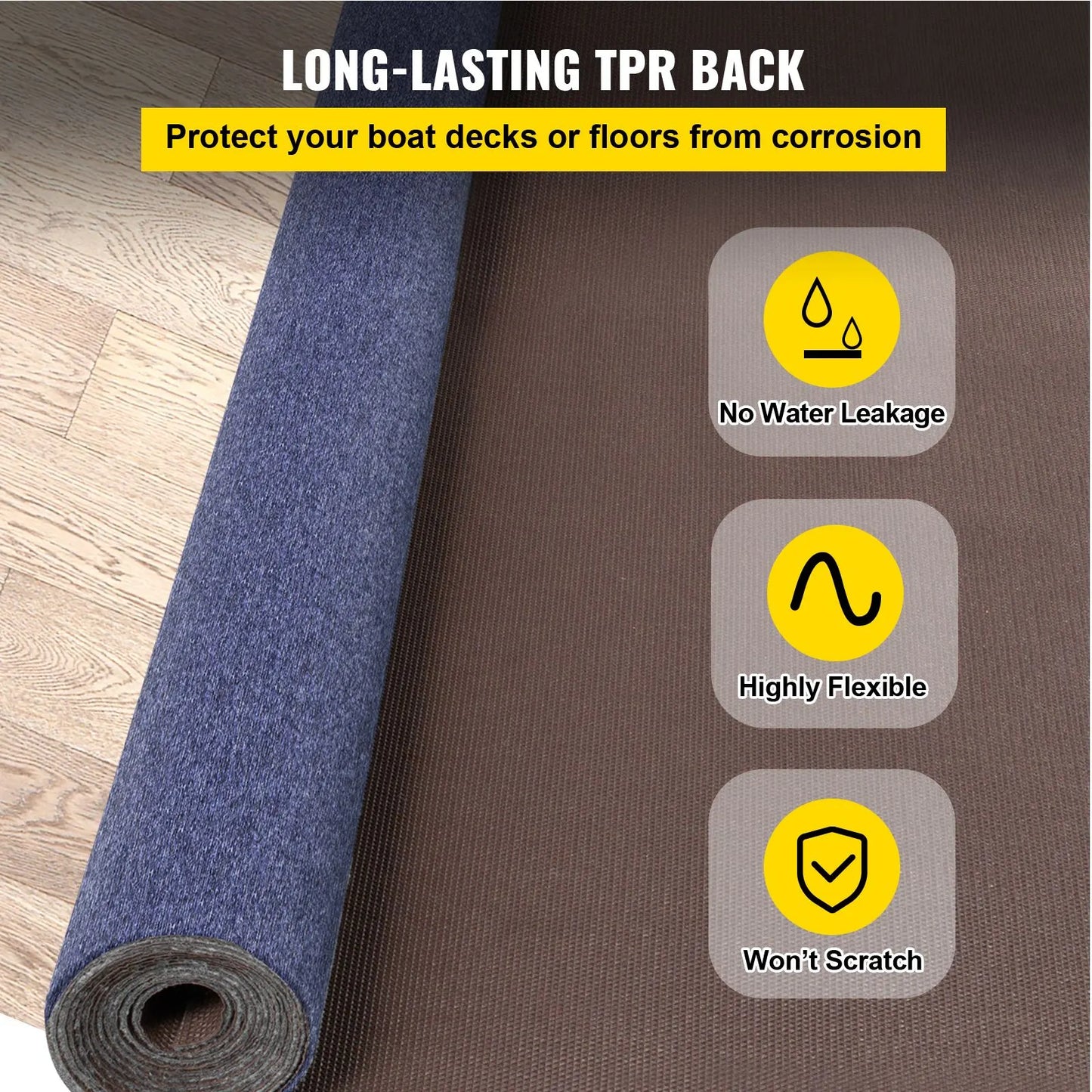 Deep Blue Marine Carpet 6 ft x 39.3 ft, Boat Carpet Rugs, Indoor Outdoor Rugs for Patio Deck Non-Slide TPR Water-Proof Back Outdoor Marine Carpeting Outdoor Carpet - Image 4