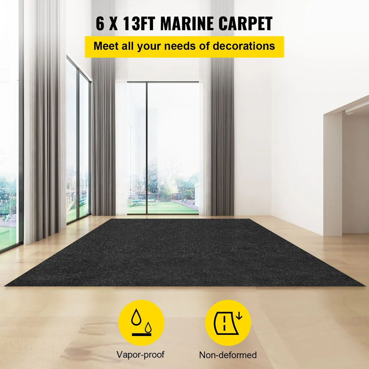 Bass Boat Carpet Cutpile Marine Carpet 6 x 13 ft Charcoal Black In/Outdoor - Image 2