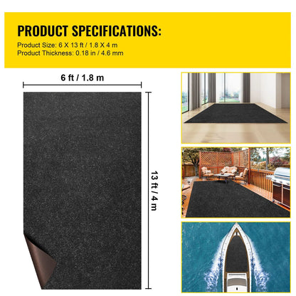 Bass Boat Carpet Cutpile Marine Carpet 6 x 13 ft Charcoal Black In/Outdoor - Image 7