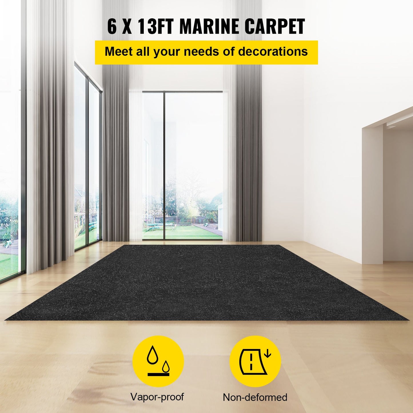 Bass Boat Carpet Cutpile Marine Carpet 6 x 13 ft Charcoal Black In/Outdoor - Image 2