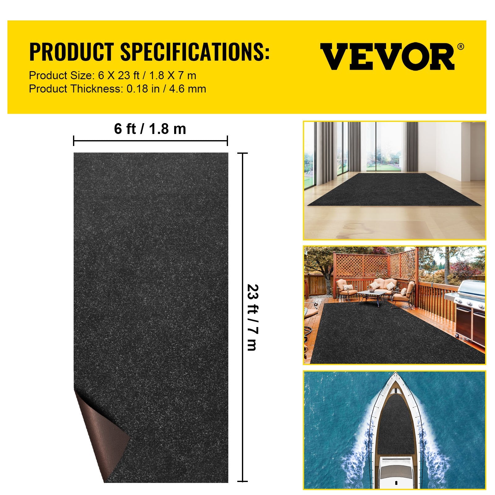 Marine Carpet, 6 x 23 ft Boat Carpeting, Charcoal Black Marine Grade Boat Carpet, Indoor/Outdoor Marine Carpeting with Water-proof TPR Backing, Water-proof Carpet Roll for Home, Patio, Porch, De - Image 7