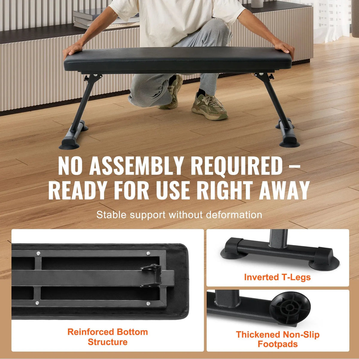 Flat Weight Bench, Foldable Strength Training Bench, Utility Workout Bench for Full Body Workout, 1000 LBS Press Bench for Home Gym Exercise, for Multi-Purpose Weight Training and Ab Exercises - Image 5