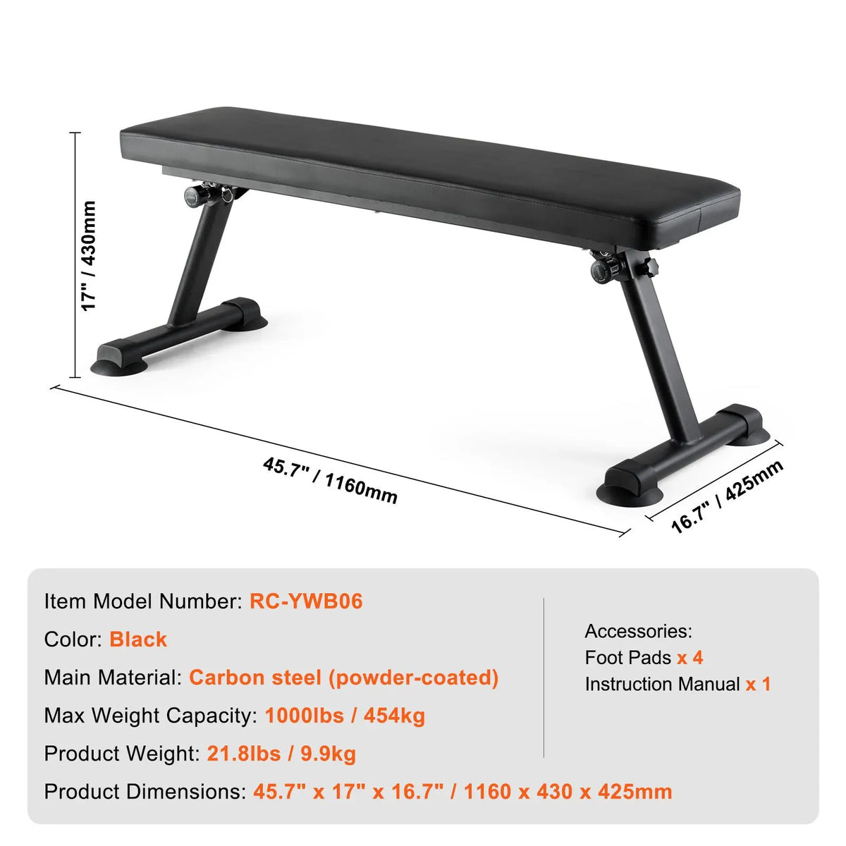Flat Weight Bench, Foldable Strength Training Bench, Utility Workout Bench for Full Body Workout, 1000 LBS Press Bench for Home Gym Exercise, for Multi-Purpose Weight Training and Ab Exercises - Image 7