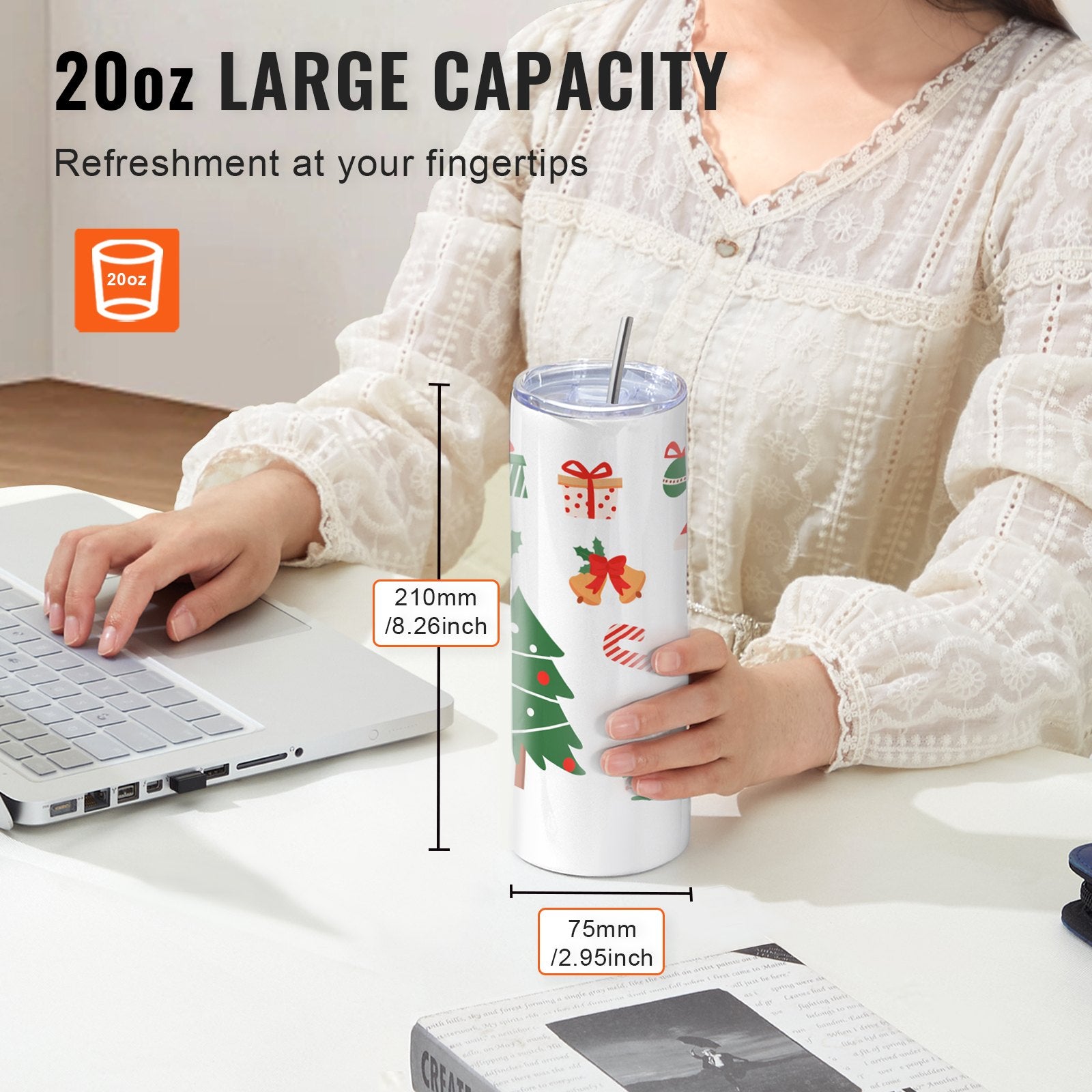 24 Pack Straight Sublimation Tumblers, 20 oz Blank Tumbler Bulk, Stainless Steel Double Wall Tumbler Cups with Straw, Lid, Brush, Base, Shrink Wrap, Gift Box, for Heat Press and Heat Transfer - Image 5