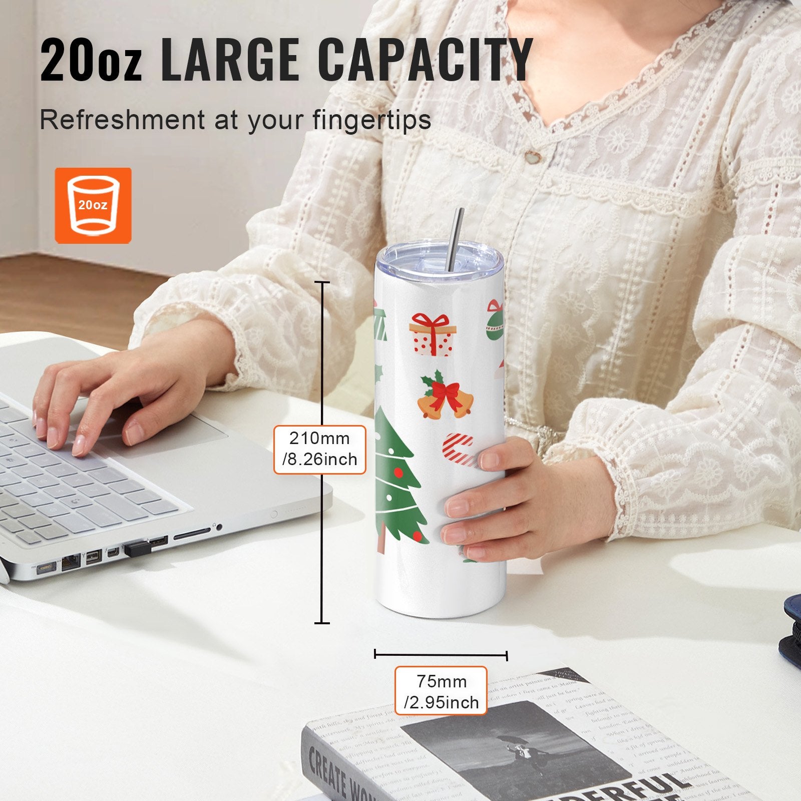 50 Pack Straight Sublimation Tumblers, 20 oz Blank Tumbler Bulk, Stainless Steel Double Wall Tumbler Cups with Straw, Lid, Brush, Base, Shrink Wrap, Gift Box, for Heat Press and Heat Transfer - Image 5