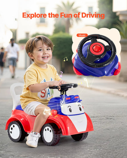 Ride On Toddler Push Car, Push Car for Toddler 19 to 36 Months, Kids Ride On Toy with Music & Under-seat Storage, 25 kg Load Capacity, Foot-to-Floor Walker for Toddlers Boys Girls, Red - Image 3