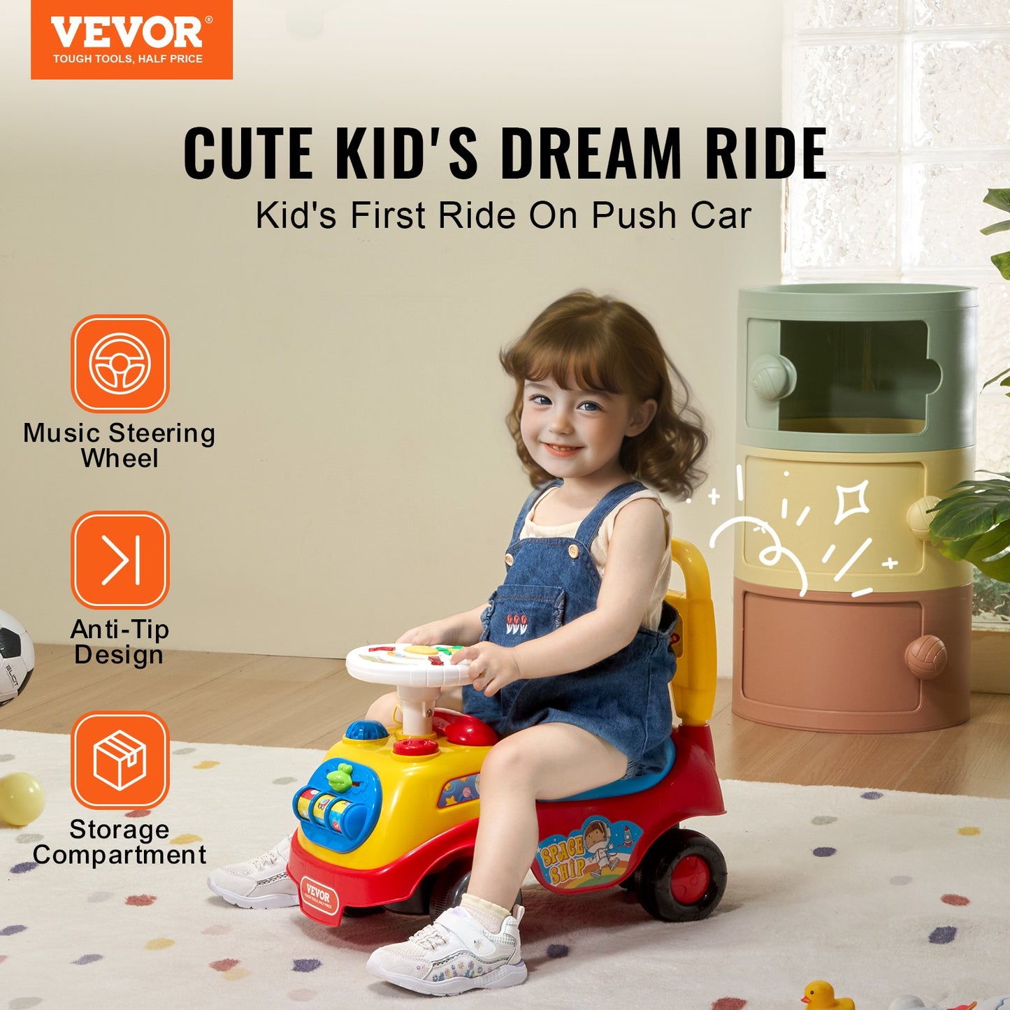 Ride On Push Car for Toddlers, Ages 1-3, Ride Racer, Sit to Stand Toddler Ride On Toy, Classic Kids Ride On Car with Music Steering Wheel, Horn & Under Seat Storage, Ride On Toy for Boys Girls - Image 2