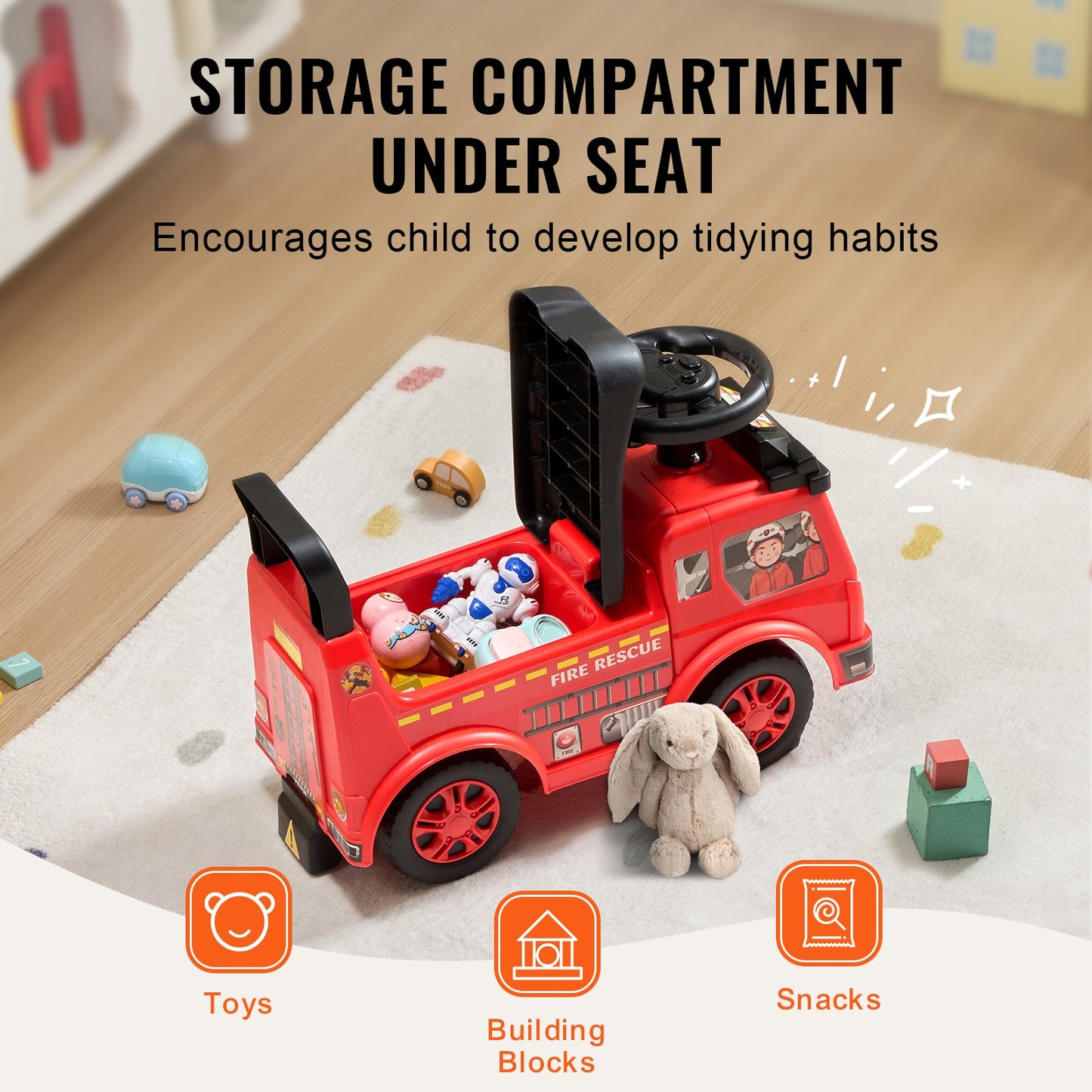 Ride On Push Car for Toddlers, Ages 1-3, Ride Racer, Sit to Stand Toddler Ride On Toy, Classic Kids Ride On Car with Music Steering Wheel & Under Seat Storage, Ride On Toy for Boys Girls, Red - Image 5