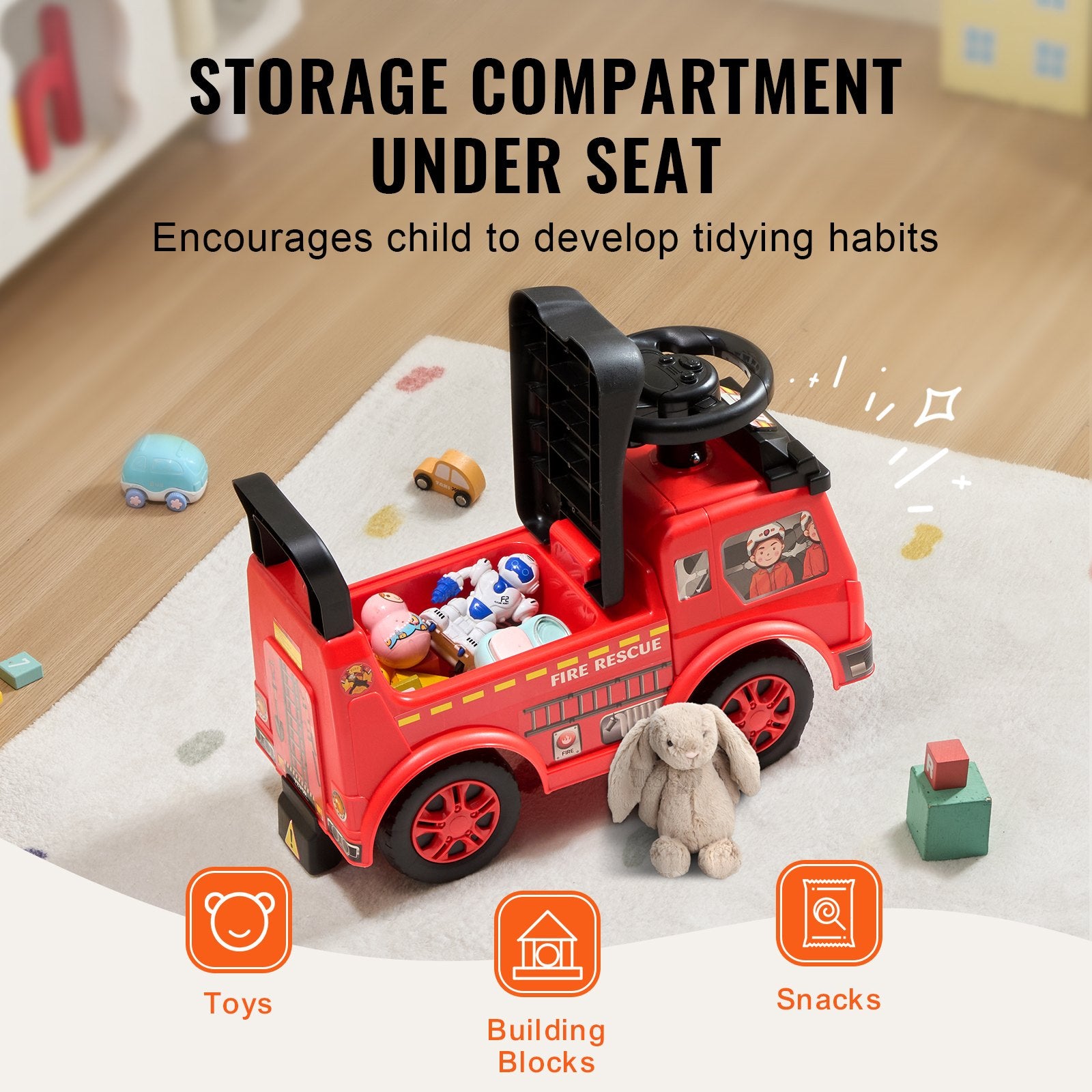 Ride On Push Car for Toddlers, Ages 1-3, Ride Racer, Sit to Stand Toddler Ride On Toy, Classic Kids Ride On Car with Music Steering Wheel & Under Seat Storage, Ride On Toy for Boys Girls, Red - Image 5