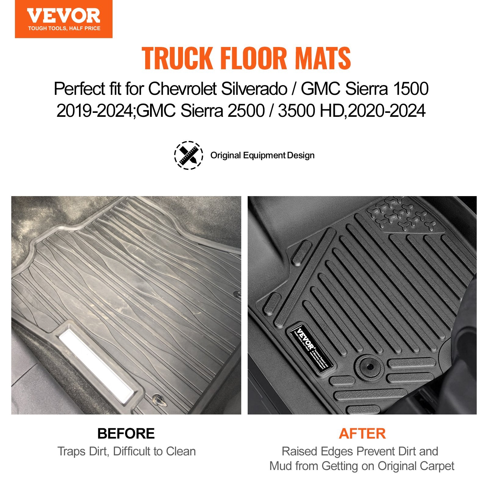Automotive Floor Mats Fits for Chevrolet Silverado/GMC Sierra 1500 3 pcs - Image 2