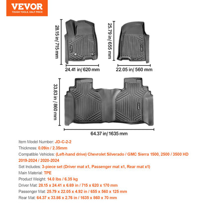 Automotive Floor Mats Fits for Chevrolet Silverado/GMC Sierra 1500 3 pcs - Image 7