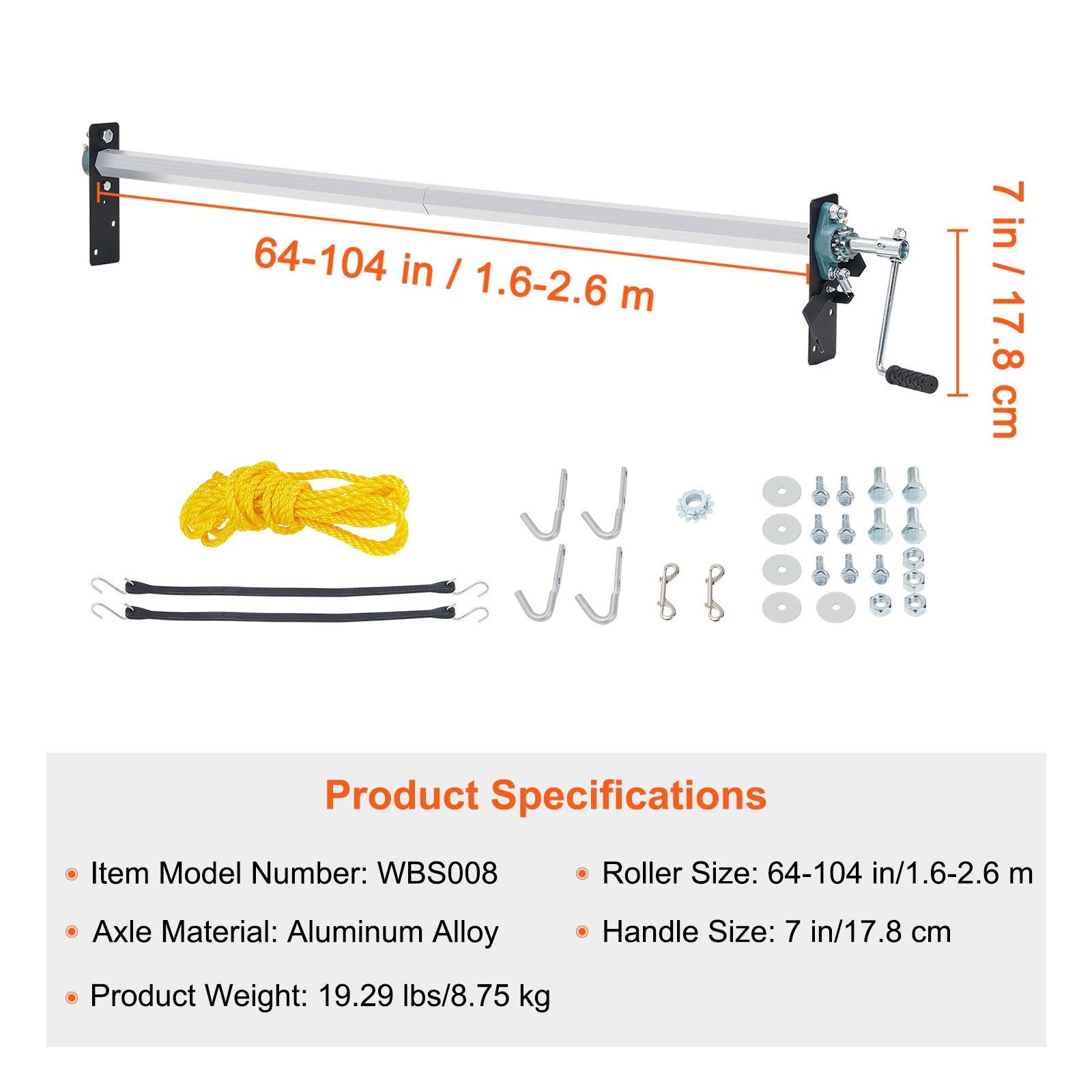Hand Crank Tarp Roller Kit, 1.6-2.6 m Wide, Aluminum Alloy, Manual Cab Level Dump Truck Tarp Roller with 17.8 cm Sponge-Wrapped Handle, Perfect for Dump Trucks, Trailers, Trash Haulers (No Tarp) - Image 7