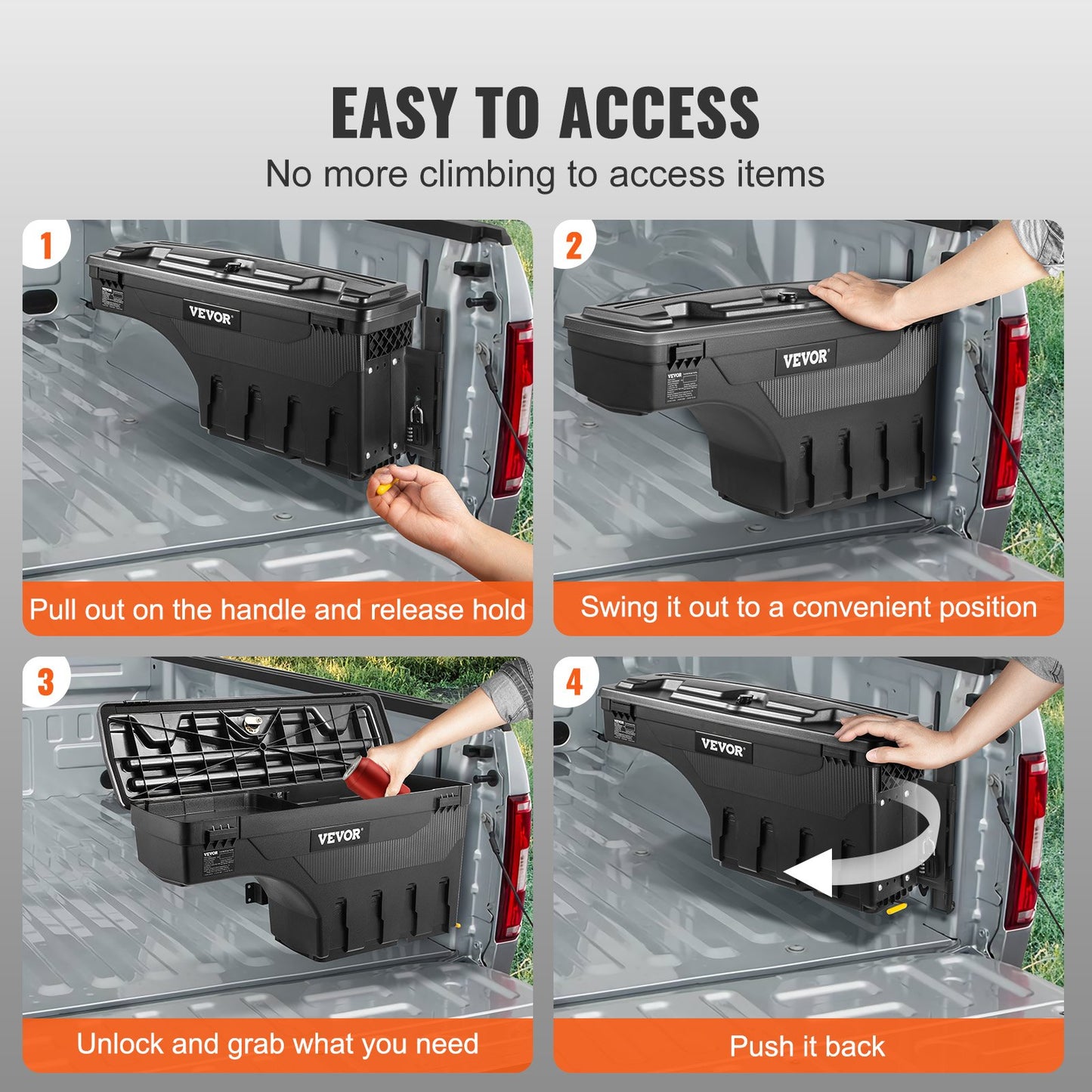 Truck Bed Storage Box, Lockable Swing Case with Password Padlock, 6.6 Gal/25 L ABS Wheel Well Tool Box, Waterproof and Durable, Compatible with Ford F-150 2015-2021, Passenger Side - Image 4