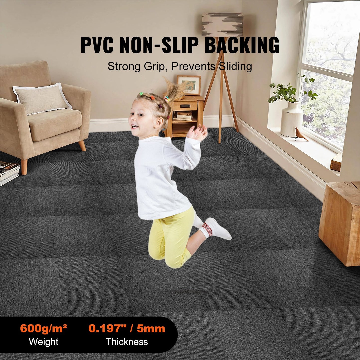 Carpet Tiles Reusable, 20"x 20" Carpet Squares With Padding Attached, Soft Padded Carpet Tiles, Easy Install DIY for Bedroom Living Room Indoor Outdoor (20 Tiles, Dark Gray) - Image 5