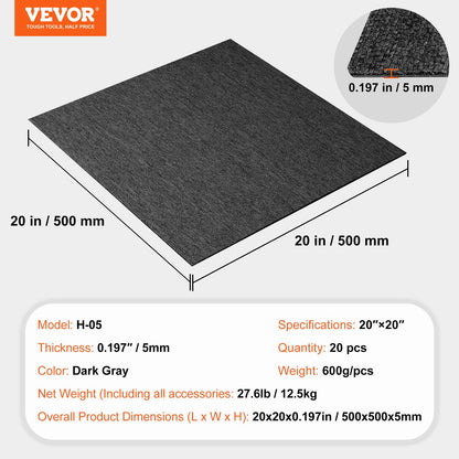 Carpet Tiles Reusable, 20"x 20" Carpet Squares With Padding Attached, Soft Padded Carpet Tiles, Easy Install DIY for Bedroom Living Room Indoor Outdoor (20 Tiles, Dark Gray) - Image 7