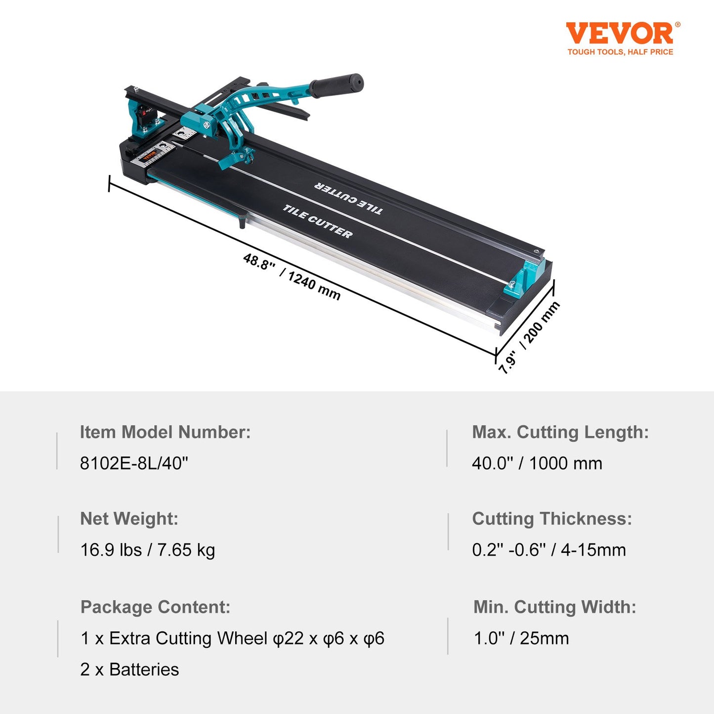 Manual Tile Cutter, 1000mm, Porcelain Ceramic Tile Cutter with Tungsten Carbide Cutting Wheel, Infrared Positioning, Anti-Skid Feet, Durable Rails for professional installers or beginners - Image 7