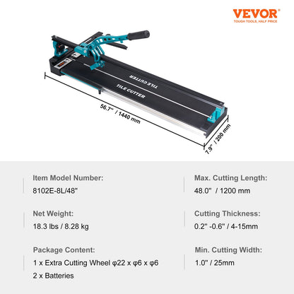 Manual Tile Cutter, 1200mm, Porcelain Ceramic Tile Cutter with Tungsten Carbide Cutting Wheel, Infrared Positioning, Anti-Skid Feet, Durable Rails for professional installers or beginners - Image 7