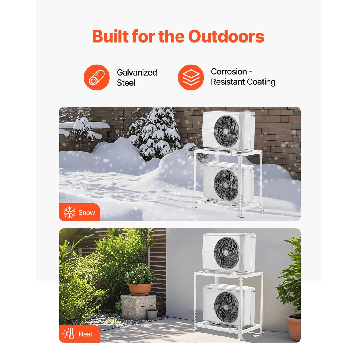 Mini Split Ground Stand, Anti-Vibration Mini Split Stand for 9000-18000 BTU Ductless Air Conditioner Heat Pump, Heavy Duty AC Base Bracket Floor Mount w/ 250kg Max. Load,Dual Levels - Image 3