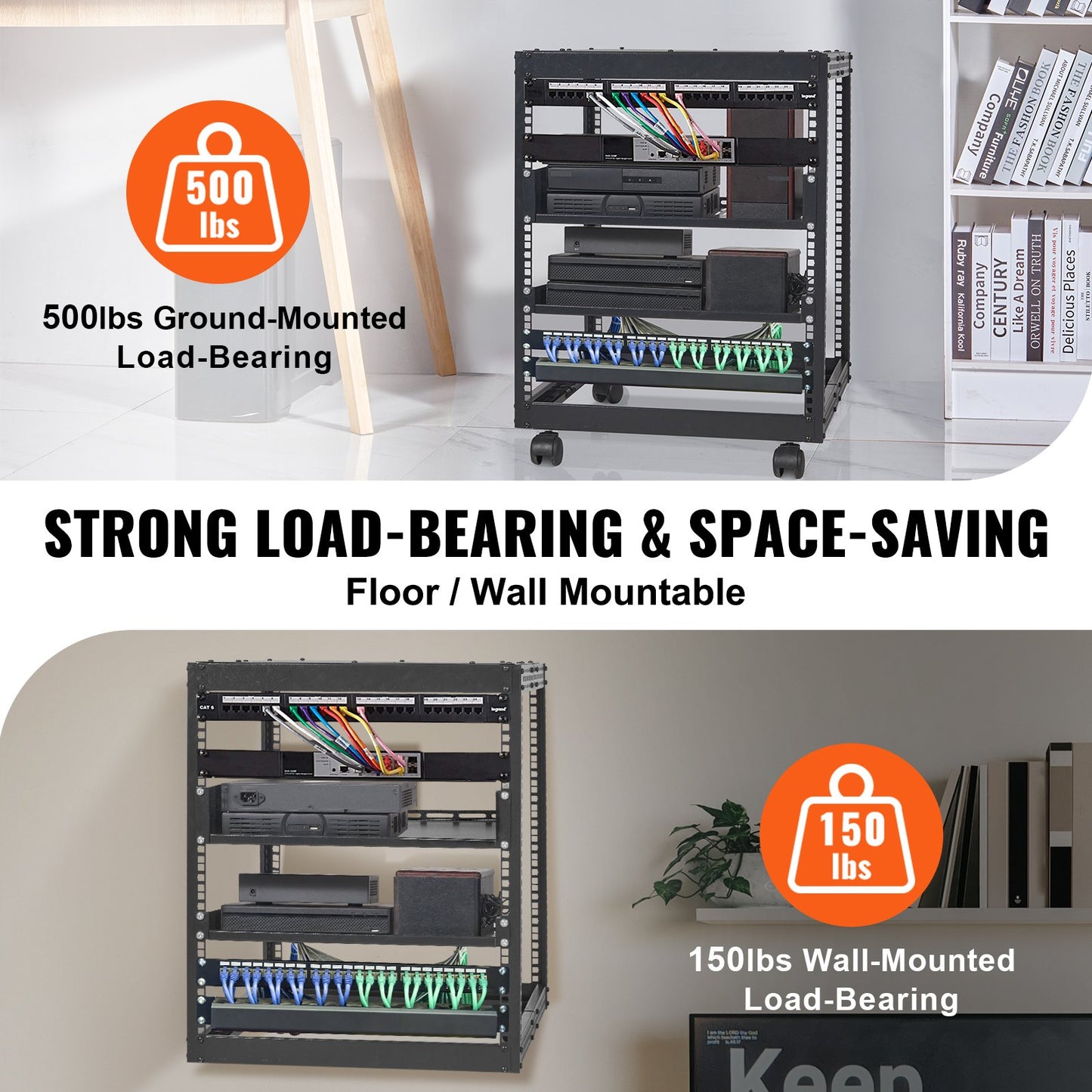 12U Open Frame Server Rack, 15''-40'' Adjustable Depth, Free Standing or Wall Mount Network Server Rack, 4 Post AV Rack with Casters, Holds All Your Networking IT Equipment AV Gear Router Modem - Image 3
