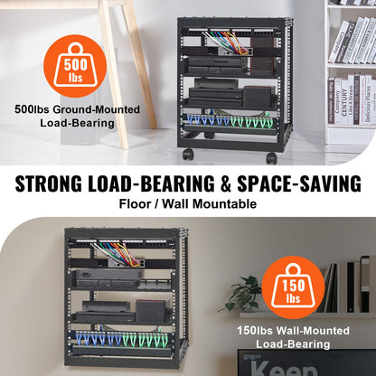 12U Open Frame Server Rack, 15''-40'' Adjustable Depth, Free Standing or Wall Mount Network Server Rack, 4 Post AV Rack with Casters, Holds All Your Networking IT Equipment AV Gear Router Modem - Image 3