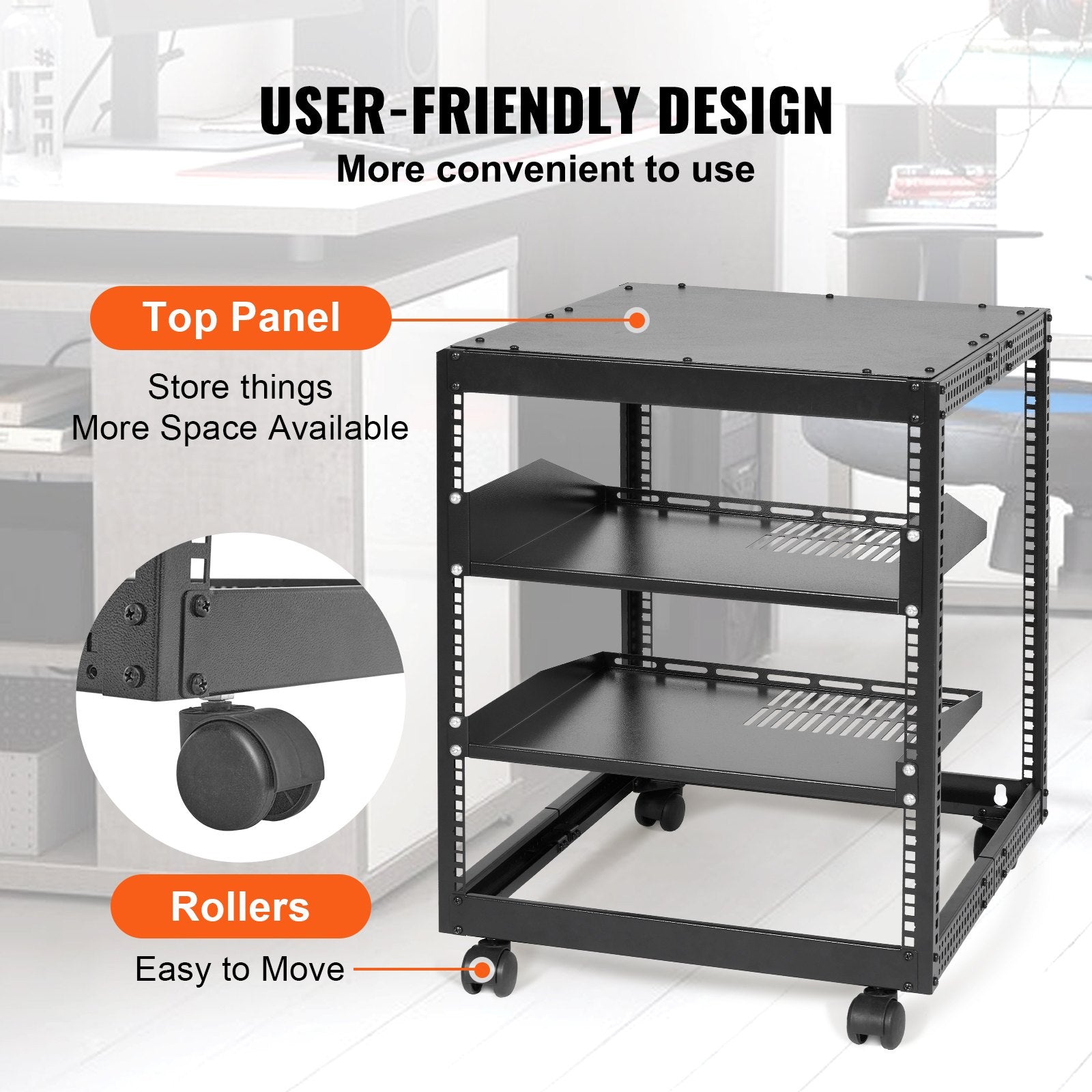 12U Open Frame Server Rack, 15''-40'' Adjustable Depth, Free Standing or Wall Mount Network Server Rack, 4 Post AV Rack with Casters, Holds All Your Networking IT Equipment AV Gear Router Modem - Image 5