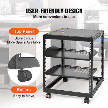 12U Open Frame Server Rack, 15''-40'' Adjustable Depth, Free Standing or Wall Mount Network Server Rack, 4 Post AV Rack with Casters, Holds All Your Networking IT Equipment AV Gear Router Modem - Image 5