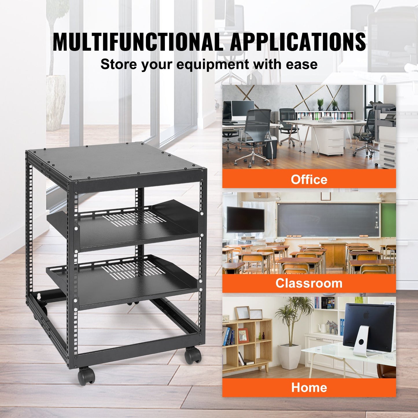 12U Open Frame Server Rack, 15''-40'' Adjustable Depth, Free Standing or Wall Mount Network Server Rack, 4 Post AV Rack with Casters, Holds All Your Networking IT Equipment AV Gear Router Modem - Image 6