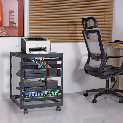 12U Open Frame Server Rack, 15''-40'' Adjustable Depth, Free Standing or Wall Mount Network Server Rack, 4 Post AV Rack with Casters, Holds All Your Networking IT Equipment AV Gear Router Modem - Image 8