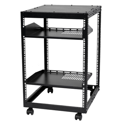15U Open Frame Server Rack, 23-40 in Adjustable Depth, Free Standing or Wall Mount Network Server Rack, 4 Post AV Rack with Casters, Holds All Your Networking IT Equipment AV Gear Router Modem