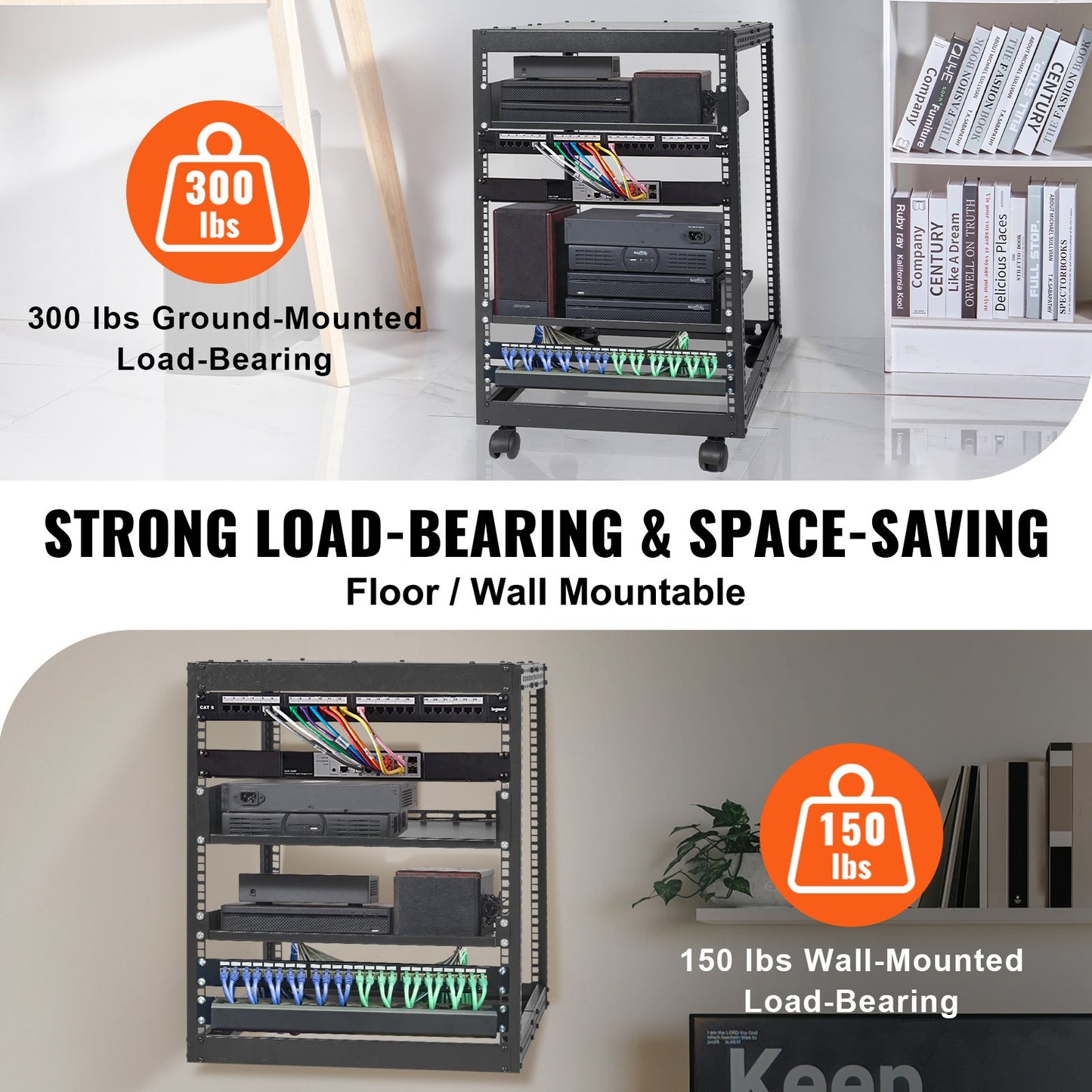15U Open Frame Server Rack, 23-40 in Adjustable Depth, Free Standing or Wall Mount Network Server Rack, 4 Post AV Rack with Casters, Holds All Your Networking IT Equipment AV Gear Router Modem - Image 3