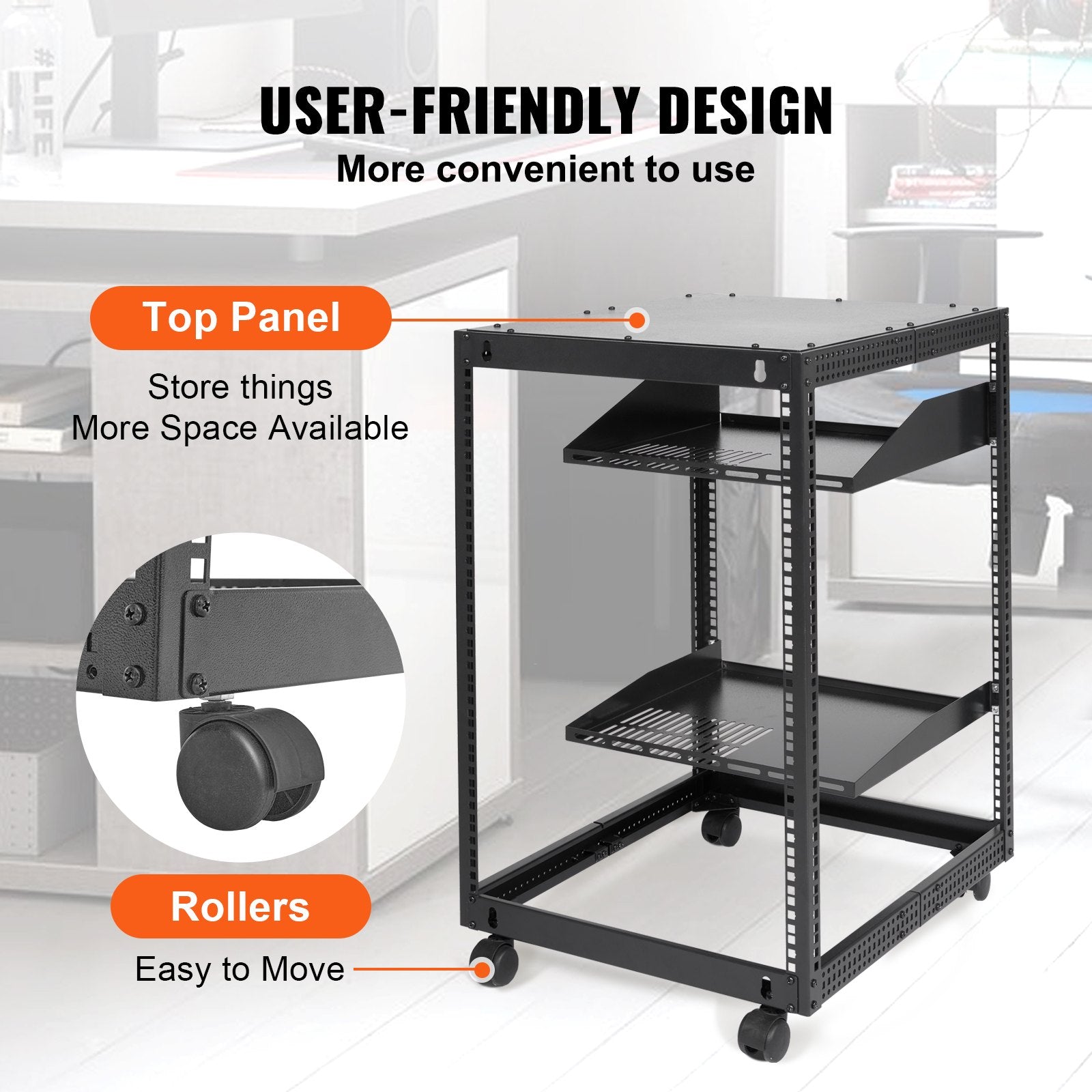 15U Open Frame Server Rack, 23-40 in Adjustable Depth, Free Standing or Wall Mount Network Server Rack, 4 Post AV Rack with Casters, Holds All Your Networking IT Equipment AV Gear Router Modem - Image 5