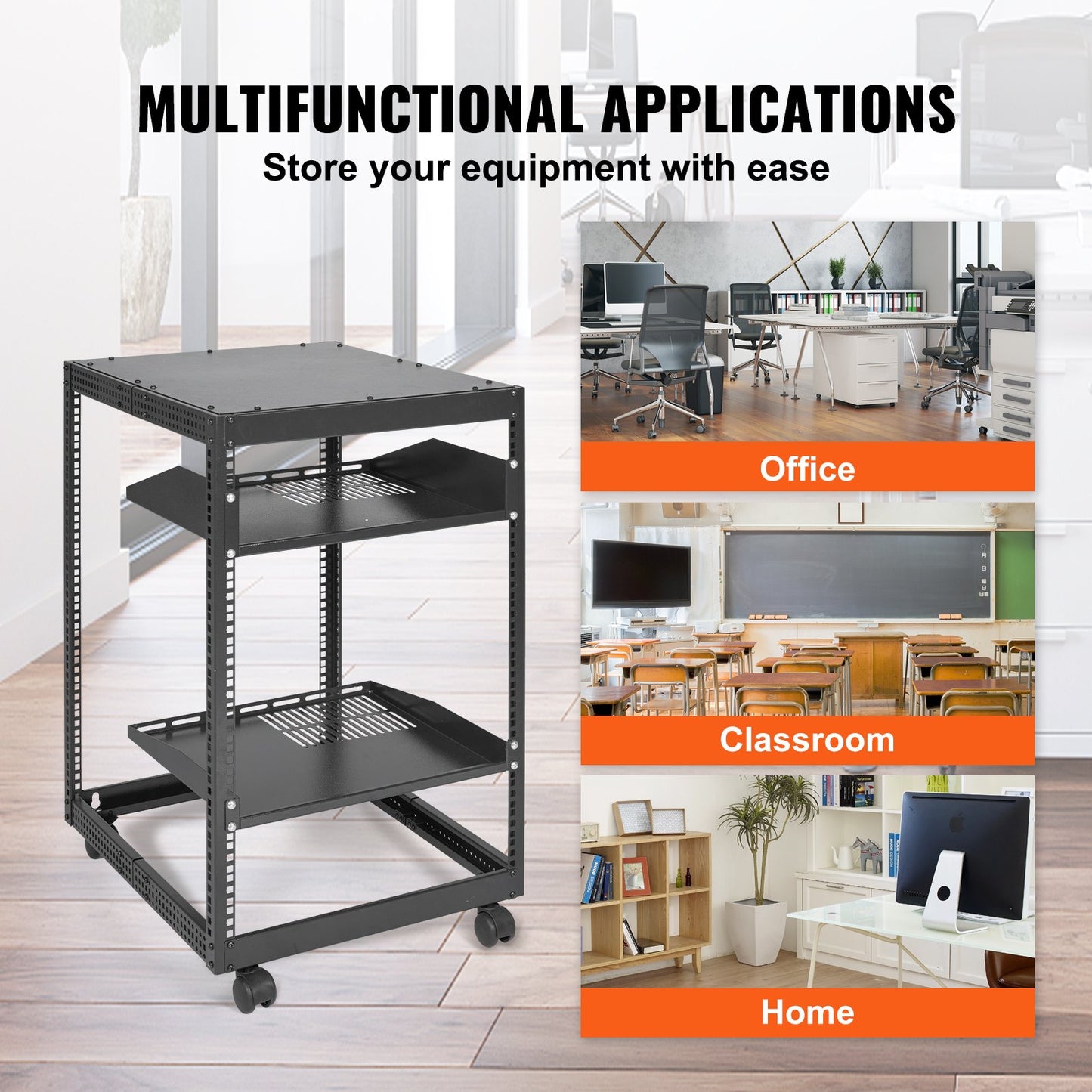 15U Open Frame Server Rack, 23-40 in Adjustable Depth, Free Standing or Wall Mount Network Server Rack, 4 Post AV Rack with Casters, Holds All Your Networking IT Equipment AV Gear Router Modem - Image 6