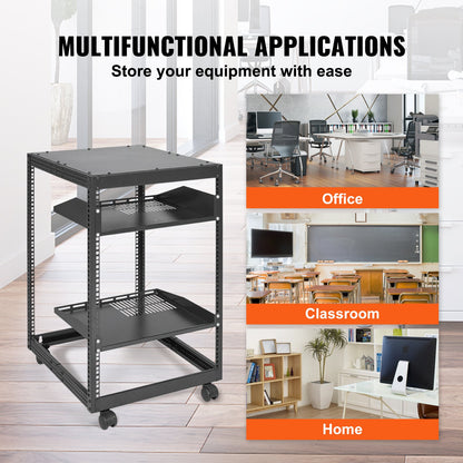 15U Open Frame Server Rack, 23-40 in Adjustable Depth, Free Standing or Wall Mount Network Server Rack, 4 Post AV Rack with Casters, Holds All Your Networking IT Equipment AV Gear Router Modem - Image 6