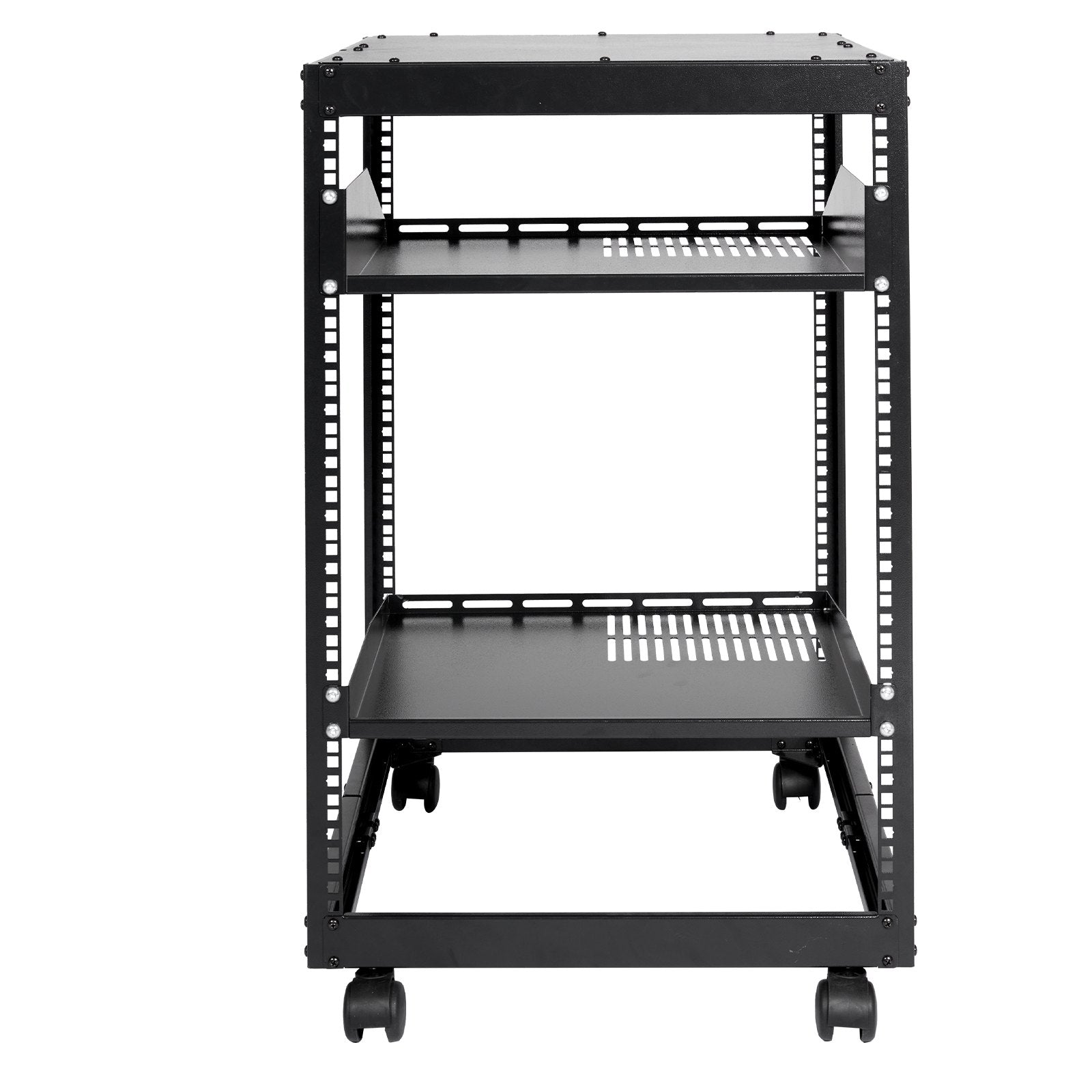 15U Open Frame Server Rack, 23-40 in Adjustable Depth, Free Standing or Wall Mount Network Server Rack, 4 Post AV Rack with Casters, Holds All Your Networking IT Equipment AV Gear Router Modem - Image 9