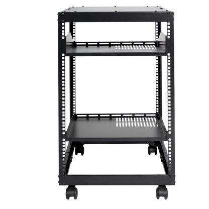 15U Open Frame Server Rack, 23-40 in Adjustable Depth, Free Standing or Wall Mount Network Server Rack, 4 Post AV Rack with Casters, Holds All Your Networking IT Equipment AV Gear Router Modem - Image 9