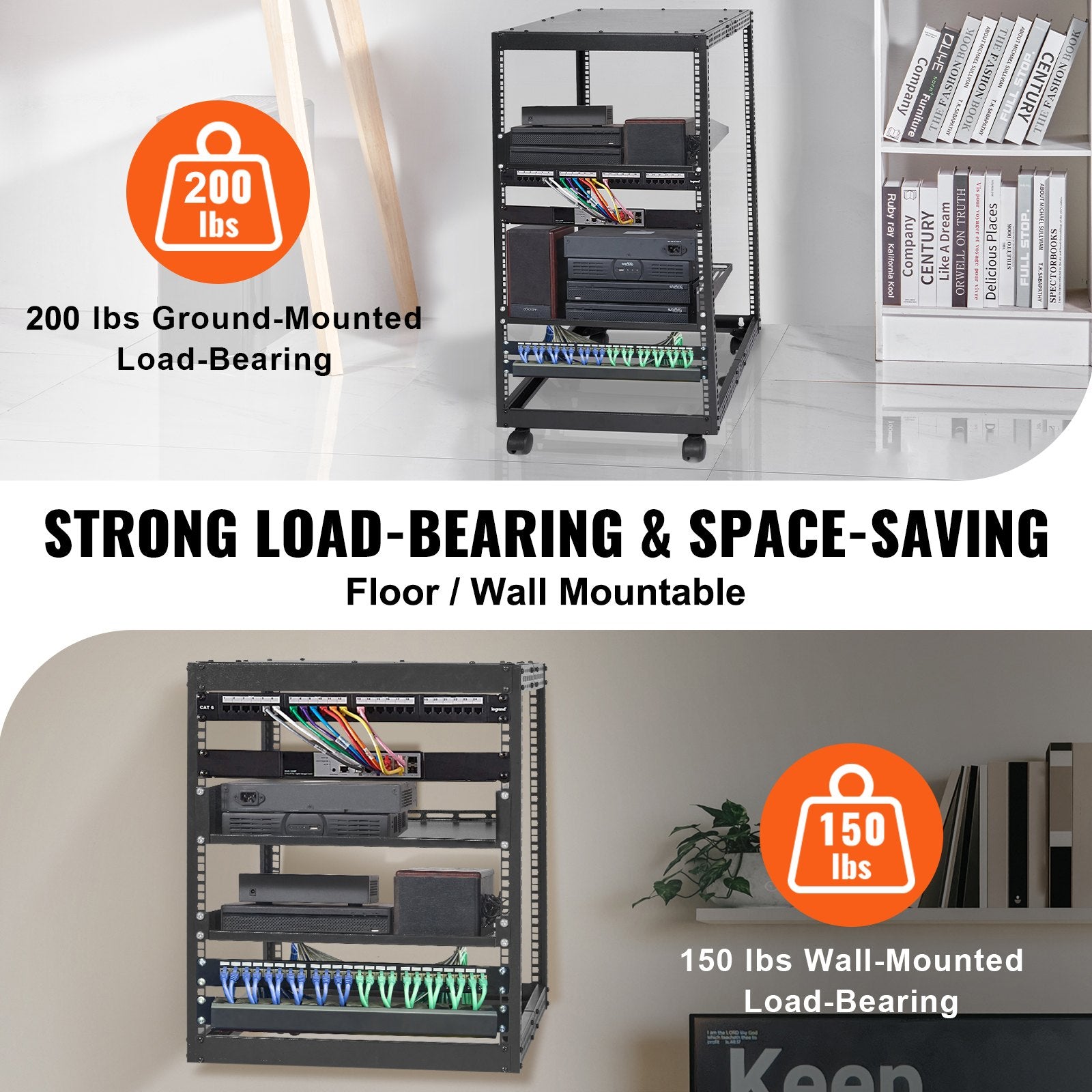 20U Open Frame Server Rack, 15''-40'' Adjustable Depth, Free Standing or Wall Mount Network Server Rack, 4 Post AV Rack with Casters, Holds All Your Networking IT Equipment AV Gear Router Modem - Image 3