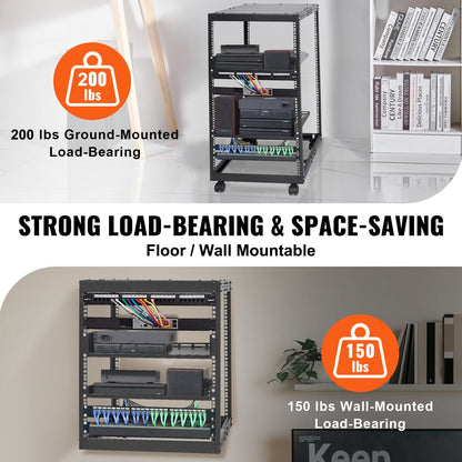 20U Open Frame Server Rack, 15''-40'' Adjustable Depth, Free Standing or Wall Mount Network Server Rack, 4 Post AV Rack with Casters, Holds All Your Networking IT Equipment AV Gear Router Modem - Image 3