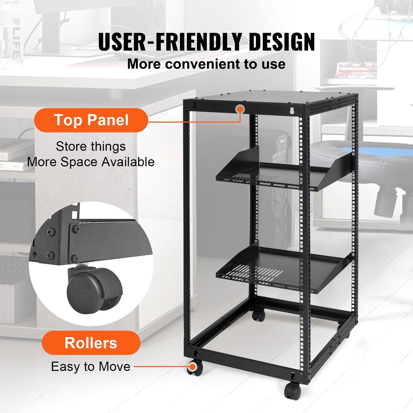 20U Open Frame Server Rack, 15''-40'' Adjustable Depth, Free Standing or Wall Mount Network Server Rack, 4 Post AV Rack with Casters, Holds All Your Networking IT Equipment AV Gear Router Modem - Image 5