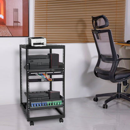 20U Open Frame Server Rack, 15''-40'' Adjustable Depth, Free Standing or Wall Mount Network Server Rack, 4 Post AV Rack with Casters, Holds All Your Networking IT Equipment AV Gear Router Modem - Image 8