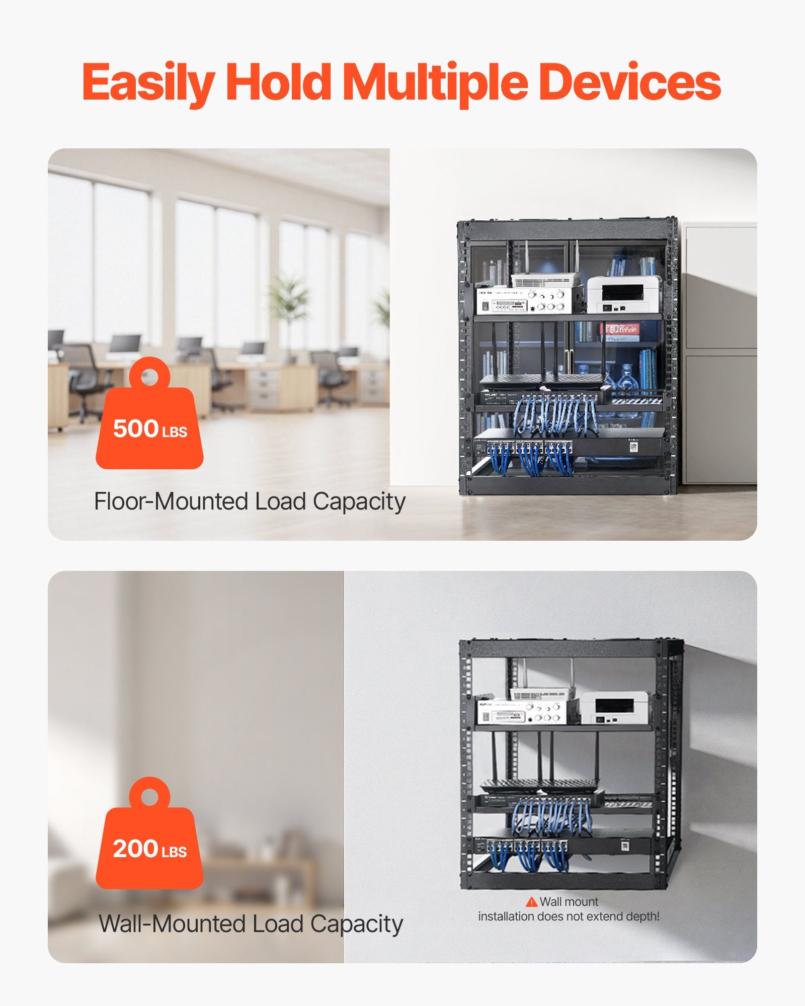 12U Open Frame Network Rack, 585 mm Depth, Wall Mounted or Floor Standing Server Rack, Heavy Duty 4 Post, with Vented Shelves & Mounting Hardware, Holds All Your Networking IT Equipment AV Gear - Image 2