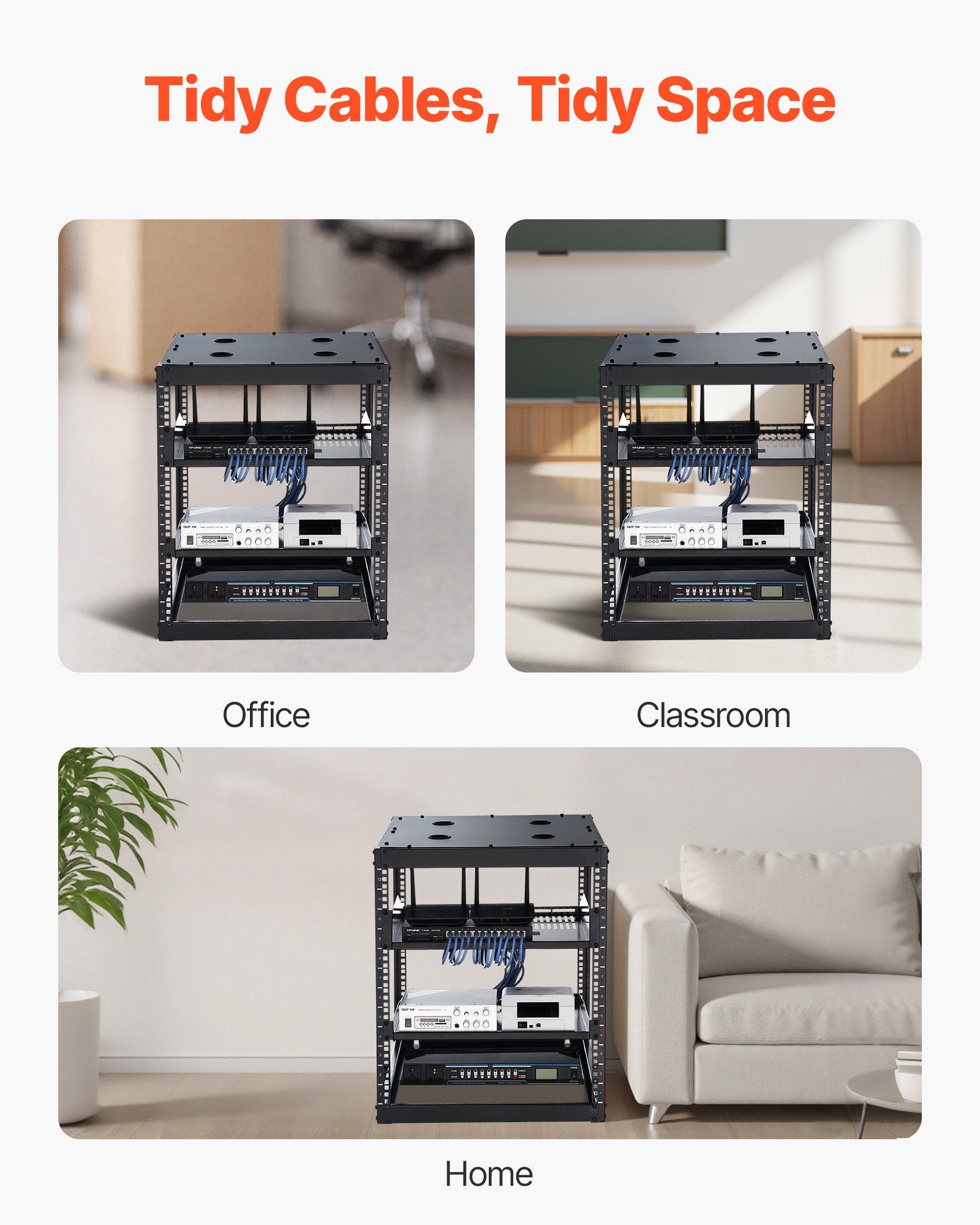 12U Open Frame Network Rack, 585 mm Depth, Wall Mounted or Floor Standing Server Rack, Heavy Duty 4 Post, with Vented Shelves & Mounting Hardware, Holds All Your Networking IT Equipment AV Gear - Image 6