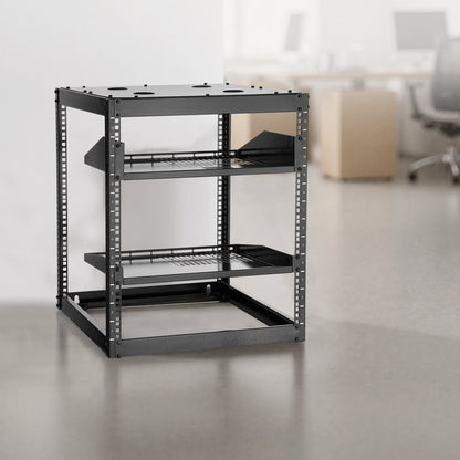 12U Open Frame Network Rack, 585 mm Depth, Wall Mounted or Floor Standing Server Rack, Heavy Duty 4 Post, with Vented Shelves & Mounting Hardware, Holds All Your Networking IT Equipment AV Gear - Image 8