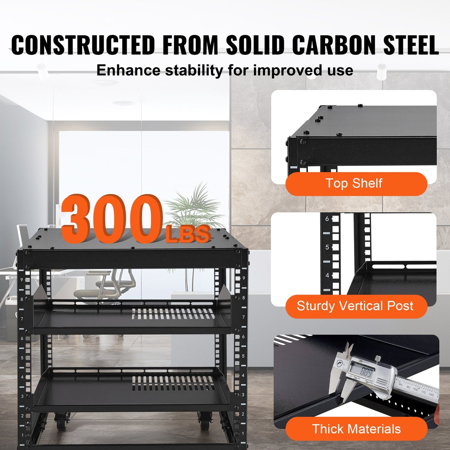 9U Open Frame Server Rack, 584.2 to 1016 mm Adjustable Depth, Free Standing or Wall Mount Network Server Rack with 360° Casters, Heavy Duty 4 Post Holds All Your Networking IT Equipment AV Gear - Image 4